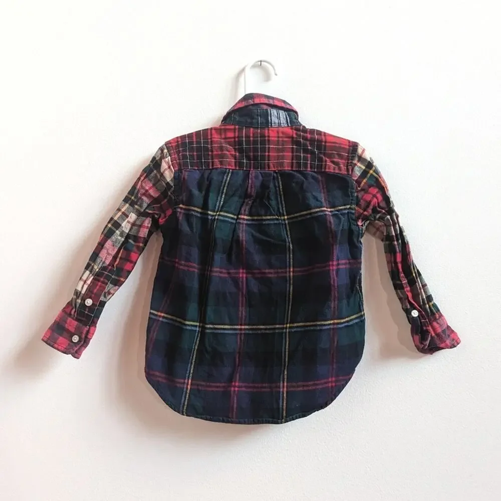 Ralph Lauren Mixed Plaid Button Down Shirt Boys 2T Collar Preppy Christmas Pony